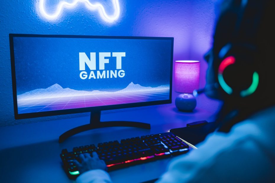 Young gamer buying NFT with token on marketplace platform for metaverse videogame - Crypto tech
